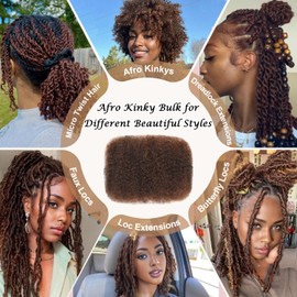 Originea 3 Packs Afro Kinkys Bulk 16 Inch 100% Human Hair for Dreadlocks and Twist Braiding Human Hair Soft Afro Kinky Curly Hair Bulk for Dreads (#4 Medium Brown)