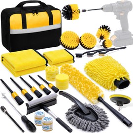 YJUSMAK 29Pcs Car Detailing Kit - Car Detailing Brush Set with 18" Wheel Rim Brush, Car Detailing Kit for Cars, Trucks, SUVs, Jeeps, Yellow