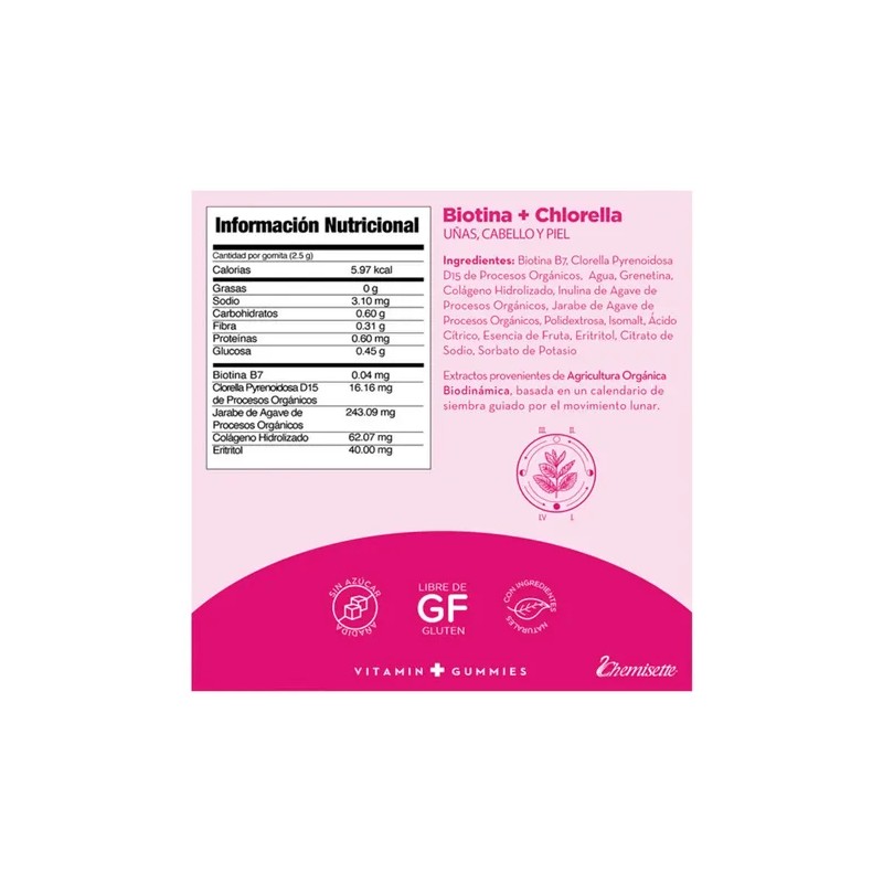 Gomitas Frutales Biotina y Chlorella para Piel Uñas Cabello Chemisette