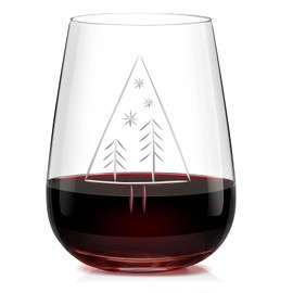 Hand-Blown Stemless Wine Glasses 16 Oz - Hand-Carved Christmas Tree Crystal Wine Glass - Lead-Free Stemless Red Wine Tumbler Christmas Wine Glasses - Perfect Gifts for Christmas, Friends, and Family