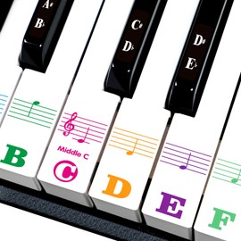Piano Keys Stickers for Keyboards with 88/61/54/49/37 Keys for White and Black Keys, Colour Larger Letters Transparent and Removable