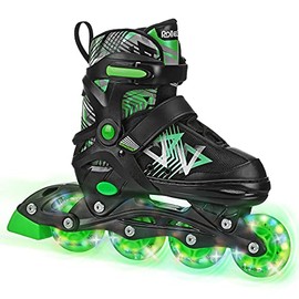 Roller Derby Stryde Youth Adjustable Inline Lighted Wheel Skates Small Black/Green