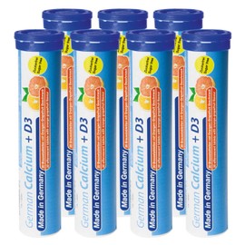 German Calcium + Vitamin D3 Effervescent Tablets Pack of 140 Orange Grapefruit Flavour - 500 mg Calcium, 2.5 μg Vitamin D3 - T&D Pharma - Made in Germany