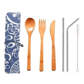 Veraly Juego 3 Cubiertos Con Estuche + Kit Popotes 20 Oz Acero