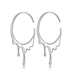 925 Sterling Silver Hypoallergenic C-Shaped Hoop Earrings for Women Metal Melting and Dripping Shaped Fashion Jewelry, Metal, No Gemstone