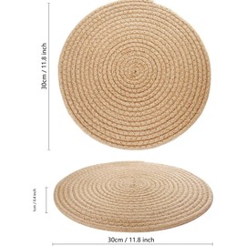 Set of 6 Round Jute Woven Placemats, Braided Tablemats Natural Jute Handmade Woven Placemats Heat Resistant Non-Slip Potholder for Kitchen Dining Table (6, 11.8 inch)