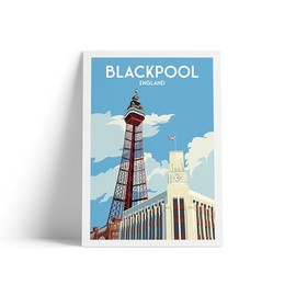 Blackpool Travel Poster – Featuring Blackpool Tower – A4 Size – Matt Poster Paper