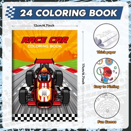 BenLouis 24 Pcs Race Car Mini Coloring Books Kids Racing Theme Party Favors Small Activity Books Bulk for Kids Fast Racecar Wheel Birthday Goodie Bags Stuffers Return Gifts Classroom Travel