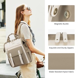 LOVEVOOK 17 inch Laptop Backpack for Women, Teacher Nurse Work Travel Backpacks Purse,Computer Bag with USB Charging Port, Khaki Beige