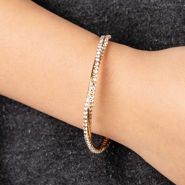 rose gold Cuff Bangle Bracelets for Women Rhinestone Clear Crystal