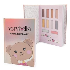 verybella Iridescent Effect Bear Makeup Diary - Contains 8 Colours of Light and Dark Eyeshadows, 2 Lip Balms, 2 Applicators and Lined Pages to Keep Beauty Secrets