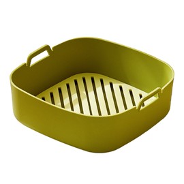 Air Fryer Silicone Liners Pot Thickened Heat Resistant Baking Basket Bowl for Oven Barbecue Tool Green Square