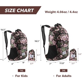 4Monster Water Resistant Foldable Backpack, Packable Hiking Daypack, Ultralight Travel Backpack, Suitable for Outdoor Sports, Camping, Backpacking, Shopping Flower Pink-24L