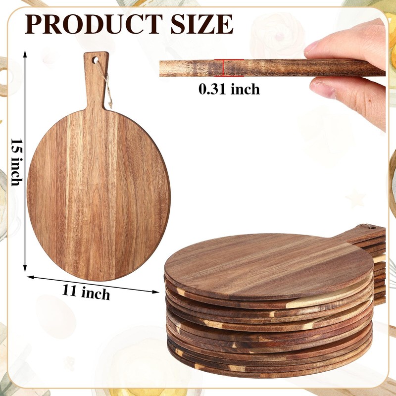 Patelai 12 Piece Round Wood Cutting Board Pizza Peel with