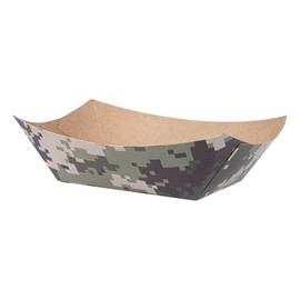 Restaurantware Bio Tek 6 Ounce Boat Paper Boats 400 Disposable #40 Food Trays - PE Lining Durable Camouflage Print Paper Food Baskets For Concession Stands Picnics or Fairs Stackable