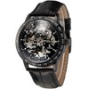 Alienwork IK Automatic Watch Men Women Black Leather Strap Skeleton