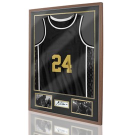 ASmileIndeep Jersey Frame Display Case, Large Shadow Box with 98% UV Protection Acrylic, Two Photo Frame One Signature Jersey Frame for Baseball Basketball Hockey Uniform, Rustic Brown