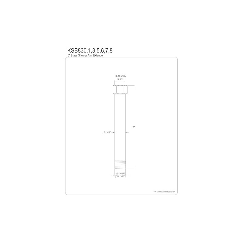 Kingston Brass KSB837 6-Inch Extender, 13/16'' (L) x 13/16'' (W)