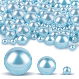 Cusmation 120 PCS 8/14/20mm Floating Beads for Centerpiece, Light Blue Decorative Vase Fillers Pearl with 800 PCS Clear Water Gel, Pearl for Vases, Centerpieces with Wedding Party Decor