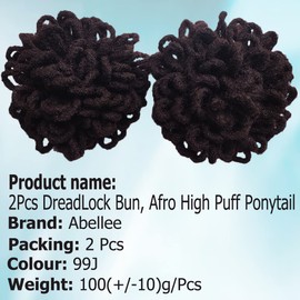 DreadLock Bun Loc Petal Bun Afro High Puff Drawstring Ponytail Wig Synthetic Faux Locs Hair Bun Pony Tail Hairpieces Clip In Hair Extentions for Black Women (2Pcs 99J)