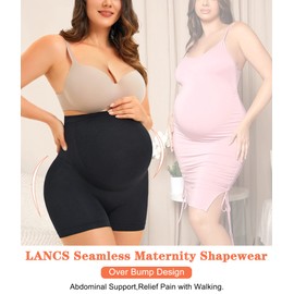 LANCS Maternity Shorts Shapewear Pregnancy Panties High Waist Maternity Underwear Over Bump for Dresses Baby Shower (as1, alpha, xx_l, regular, regular, Black)