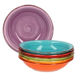 MamboCat 6 x Soup Plates Plain Colourful I Stoneware Crockery for 6 People - Plate Set Colourful Design I Deep Plates Modern I Dinner Plates I Dinner Plates I Table Accessories I Plate Deep 750 ml