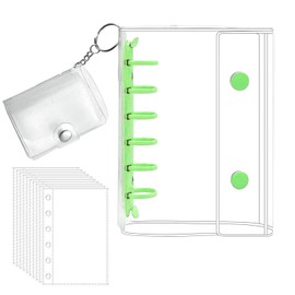 A7 (20 Refills) Sticker Notebook, Plastan, Transparent, Size, Mini Binder, Clear, Card Pocket, Notebook, Popular Girls, Collage Notebook, Clear Type (Green A7 + Blue Mini + 20 Sheets)