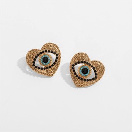 Gold Plated Blue Evil Eye Hollow Crystal Pearl Stud Earrings Turkish Evil Eye Heart Rhinestone Statement Personality Jewelry for Women-white