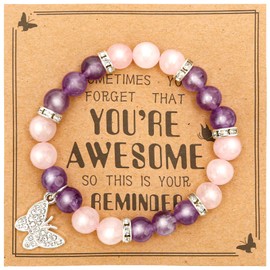 Inspirational Gifts for Women Natural Stone Heart Butterfly Bracelet for women Unique Small Gifts for Birthday Mothers day Thanksgiving Christmas Valentine's Day Teacher Appreciation Gifts (Amethyst)