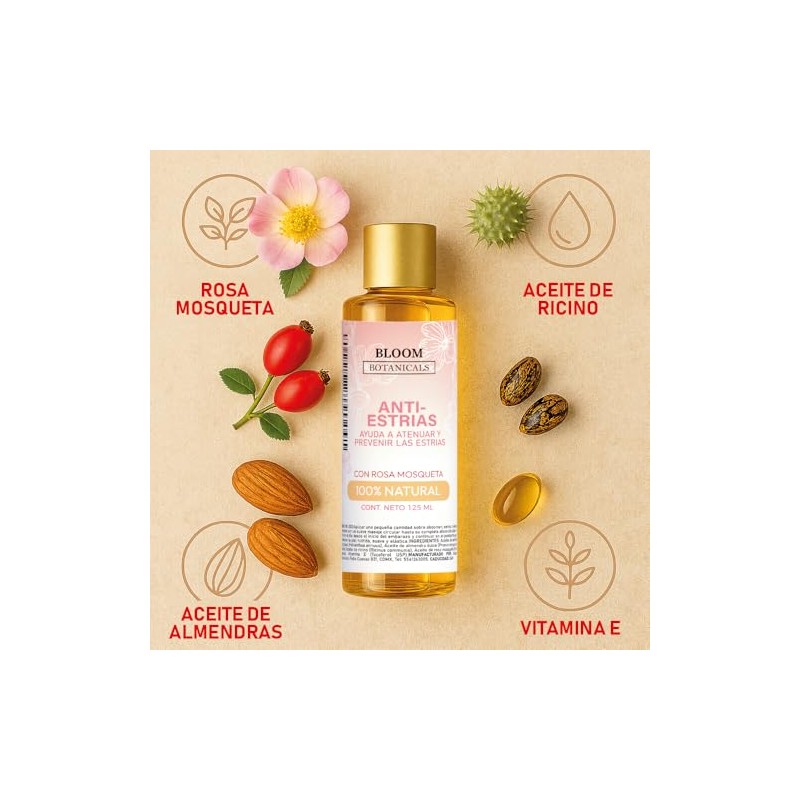 Óleo Corporal Anti-Estrías 125 ml Aceite Natural para Embarazo y