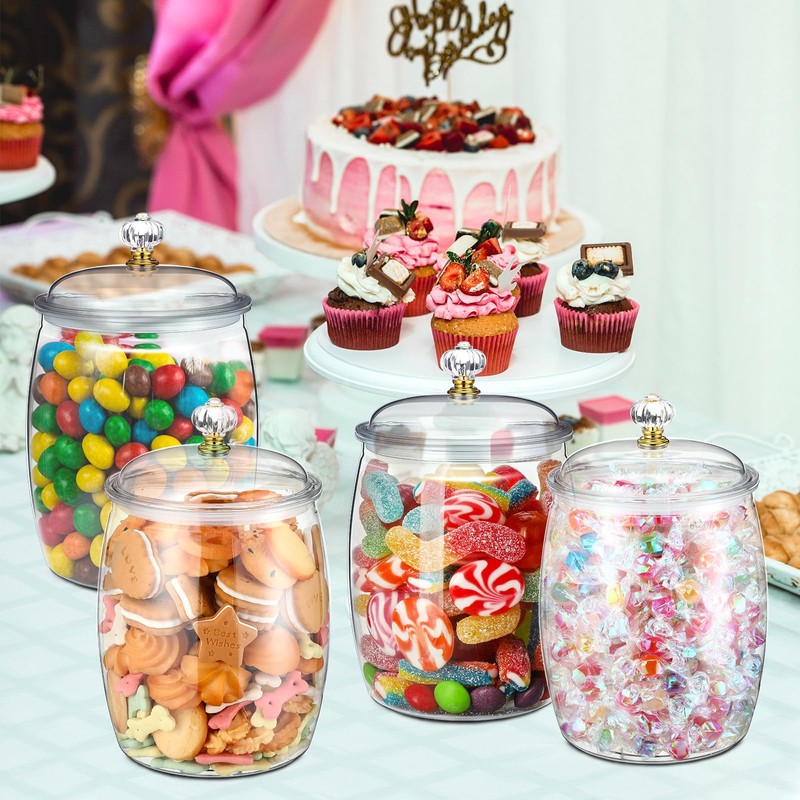Nuogo 4 Pcs Candy and Cookie Jar Plastic Jars with