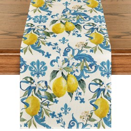 Artoid Mode Blue Lemon Iris Summer Table Runner, Seasonal Spring Kitchen Dining Table Decor for Home Party Decor 13x72 Inch