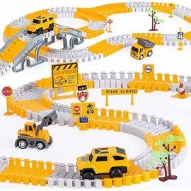 255 Pzs de Pista de Carros, DIY Juego de Construcción con 4 Carritos, Juguete Infantil para Niños de 7 a 15 Años, Autopista de Carreras Flexible con trenes, Track Car, Regalo para Cumpleaños, Navidad