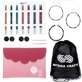 KnitPro Dreamz Midi Set 5 inch Circular Knitting Needles Size 2.5, 3, 4, 5, 6, 7, 8 with 3 Cables, 4 Caps, 2 Keys, Fabric Case with Project Bag