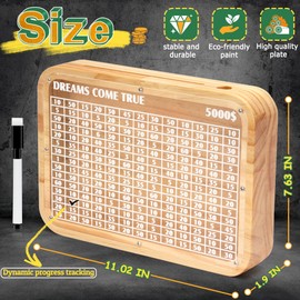 Wooden Money Saving Box with Cash Vault $5000 Piggy Bank for Adults Kids Boys with Counter Coin Challenge Bank for Girls （Target $5000）