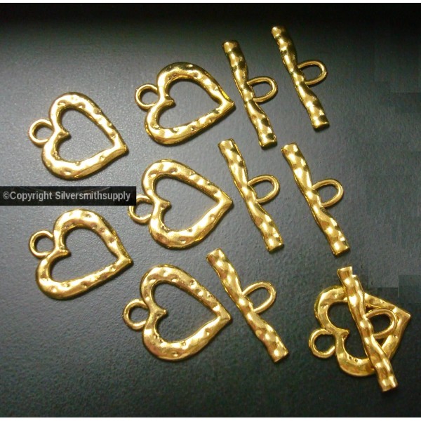 Silversmithsupply.com 6 Heart Toggle Jewelry Clasp Sets GOLD Plated Necklaces