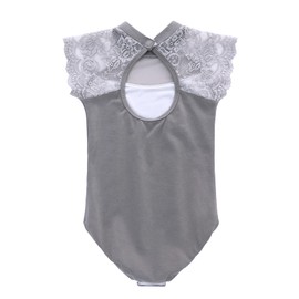 famuka Ballet Leotard, Kids, Lace Switching Rhythmic Gymnastics, Junior, Kids, Girls, Short Sleeve, Ballet Practice Wear, Dance Costume, Ballet Dress, Stage Costume, Practice, No Skirt, gray