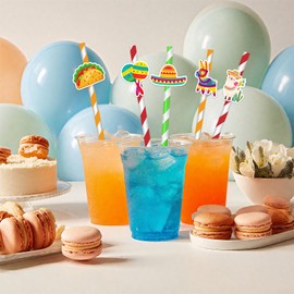 50Pcs Mexican Fiesta Straws Cinco De Mayo Fiesta Party Favors Drinking Straws Paper Striped Straws Colorful for Bulk Taco Mexican Theme Carnival Festival Baby Shower Wedding Birthday Party Favor