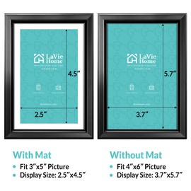 LaVie Home 4x6 Picture Frame Set of 6, Display Pictures 4x6 Without Mat, 4 x 6 Frame with HD Plexiglass for Wall or Tabletop, Classic Collection, Black