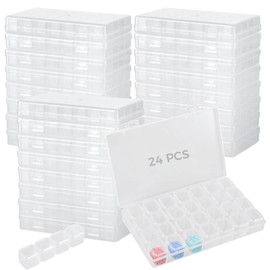 24 PCS Bead Box Organizers, Transparent Beads Organizers with 28 Slots for Orderly Storage, Plastic Jewelry Parts Containers with Labels, Ideal for Small Items and Crafts