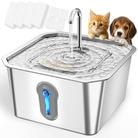 UPAWPIA Cat Water Fountain Stainless Steel 135oz/4L Pet Water Fountain for Cats Indoor Pets Dog Small Animal Automatic Dog Water Dispenser with 4 Filters 4 Sponge Quiet