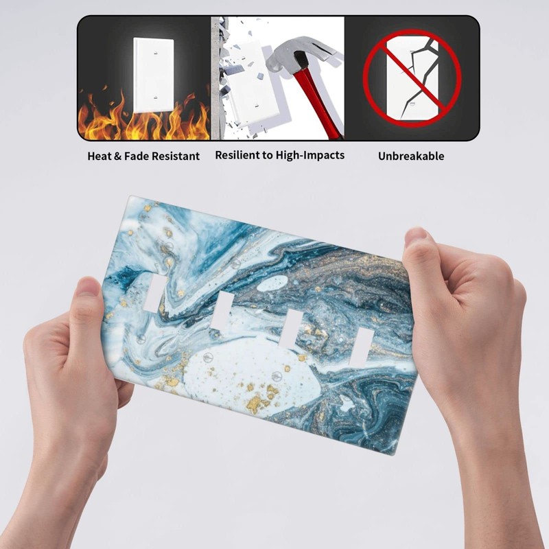 Blue Marble Light Switch Cover 4 Gang Wall Plate Quad