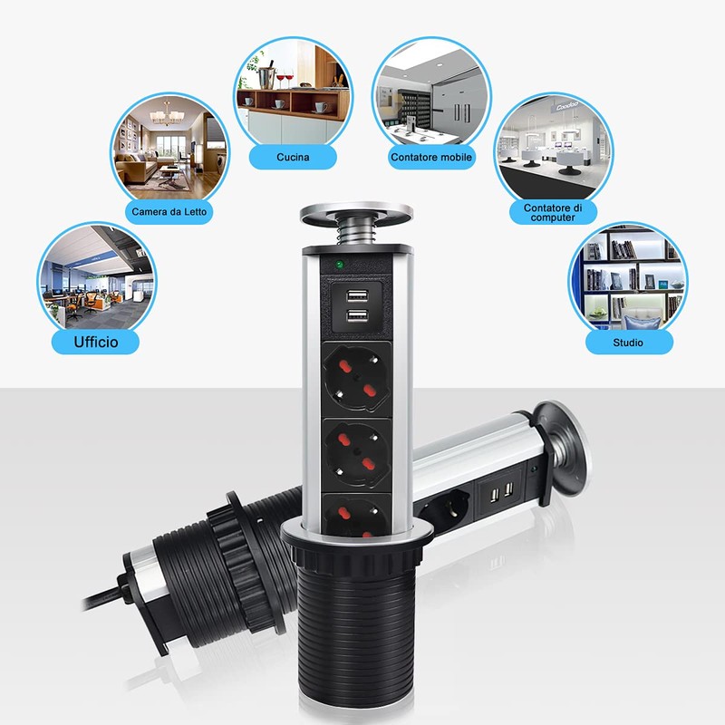 EXTRASTAR Retractable Desk Socket with 2 USB 3 Italian Sockets