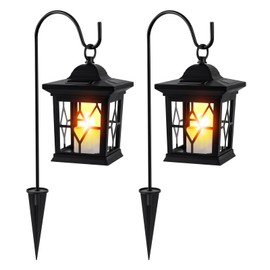 Solar Hanging Lights, Outdoor Solar Garden Lights Lantern with 2 Shepherd Hooks Landscape Lighting for Lawn Patio Yard Pathway Driveway 2 Pack