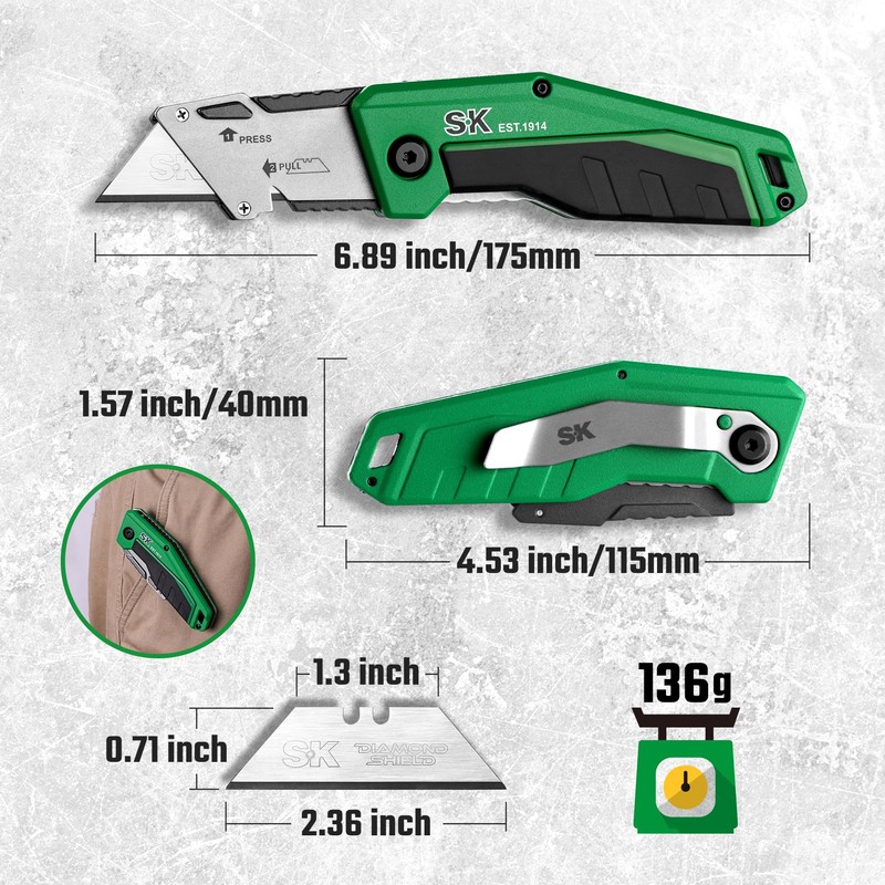 SK Folding Utility Knife with Additional Wire Cutter, Quick Change