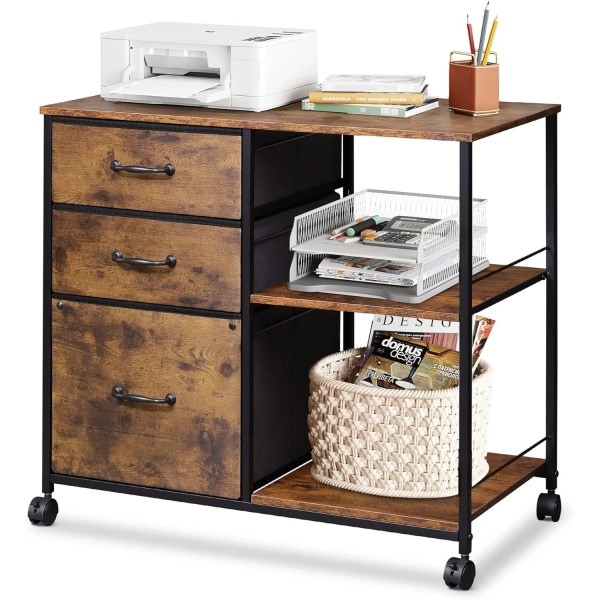 Devaise 3 Drawer Mobile File Cabinet, Rolling Printer Stand with