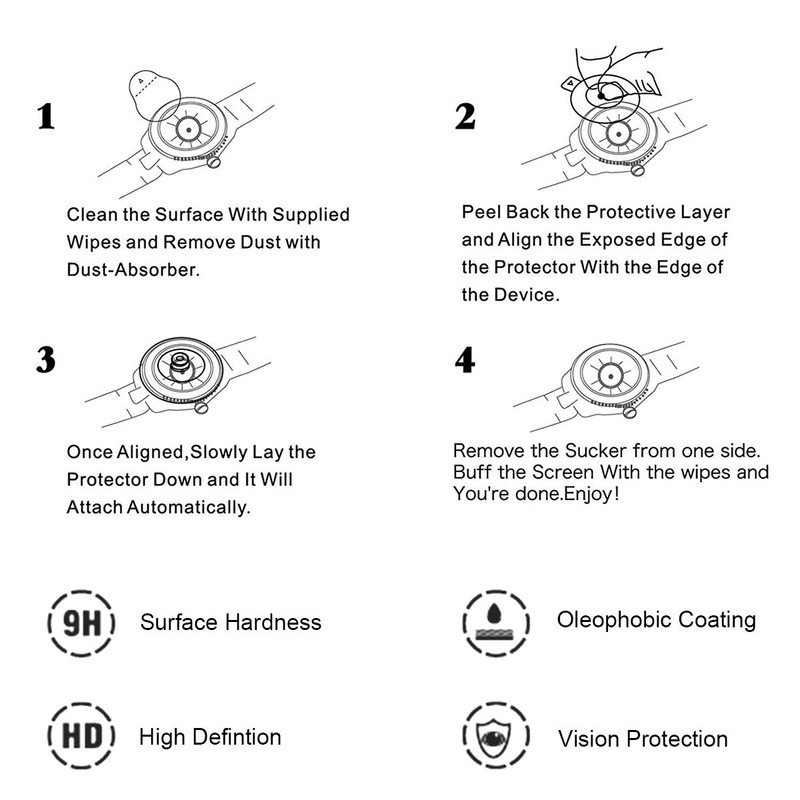 FINENIC Universal Round Watch HD Screen Protector. Anti-Scratch, Anti-Fingerprint, Tempered
