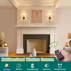 Shenmoyl Battery Operated Wall Sconce 1 Light, Rechargeable Dimmable Wall Light with Remote Control, Modern Wireless Wall Light for Bedroom Living Room Dining Room, Black