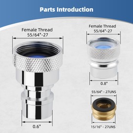 Portable Dishwasher Faucet Adapter 2PCS, Brass Kitchen Sink Faucet Adapter Connection for Dishwasher, 55/64-27" Female Thread with 15/16-27" Male Adapter, Can Be Used As Faucet Aerator, Chrome