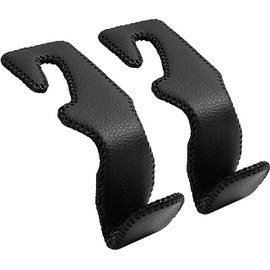 2 Pack Leather Car Headrest Hooks, Car Back Seat Headrest Hanger Vehicle Leather Storage Hook for Purse Handbag Umbrella, Vehicle Organizer Storage Gadgets Accessories(Black Set of 2)